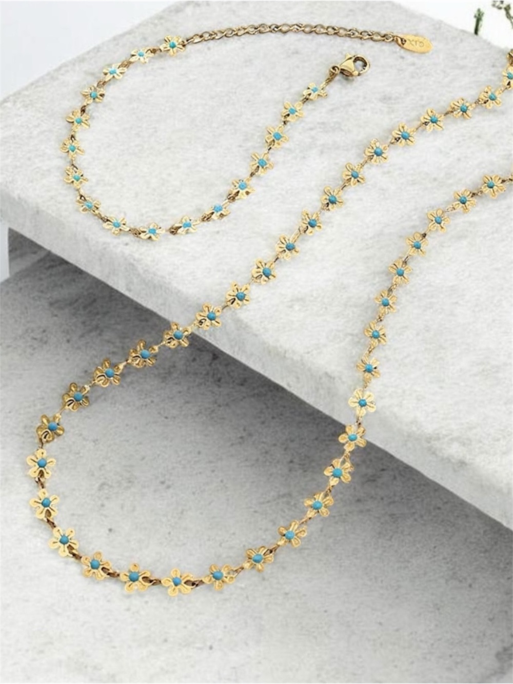 Floral Necklace & Bracelet Set with Turquoise Enamel Accents NWT
